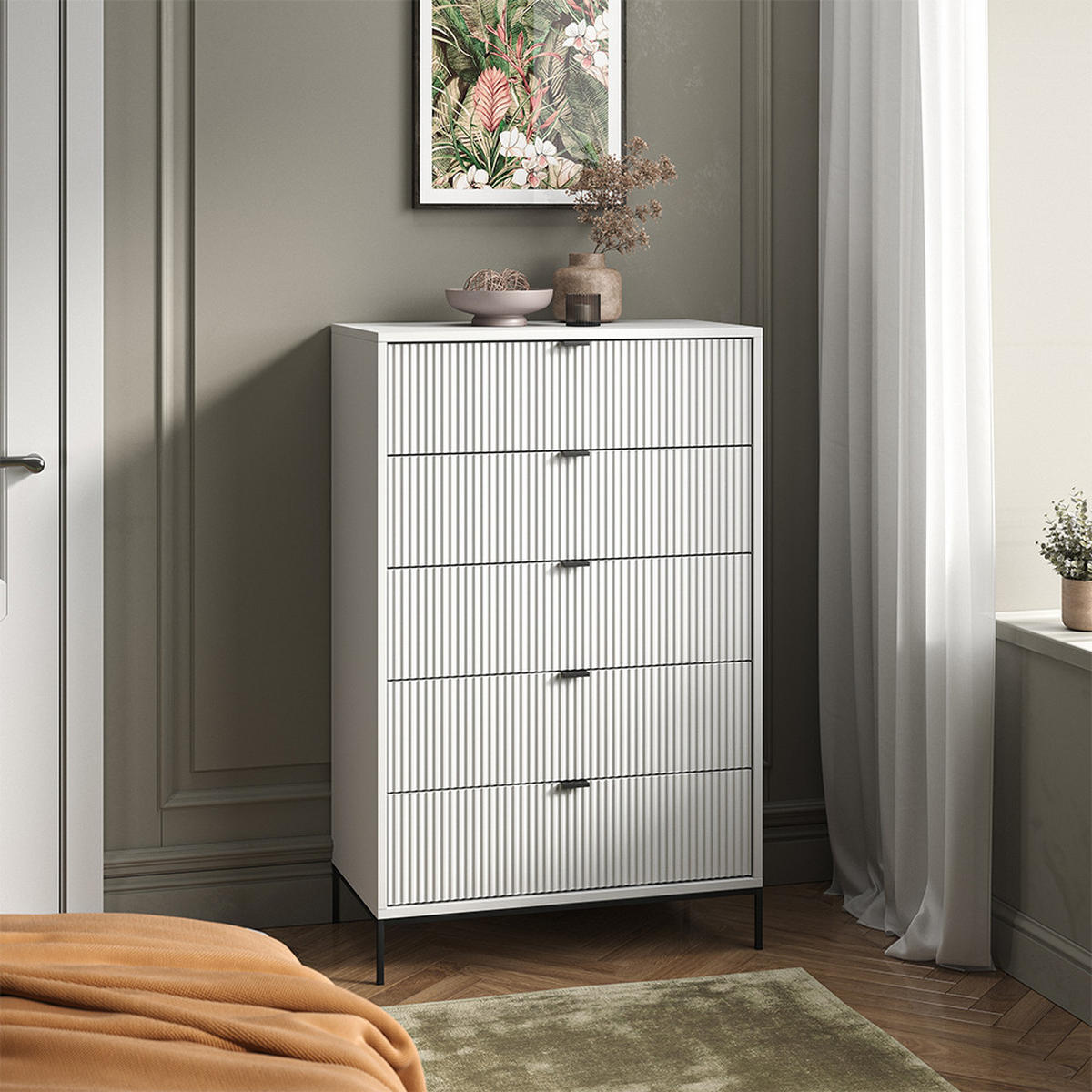 KOMMODE Eliza Weiß 76 x 120 cm mit 5 Schubladen - Weiß, Holzwerkstoff (76/120/42cm) - Vicco