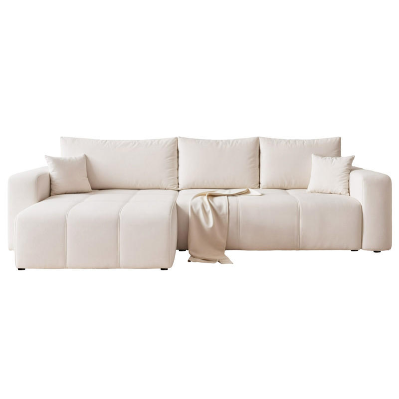 ECKSOFA PEDRO mit Schlaffunktion und Bettkasten Creme - Creme, Holzwerkstoff/Textil (278/145cm) - Idohome