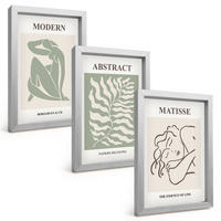 BILDER SET 3er Set - 20x30 cm Silberner Rahmen - Stilvolle grüne Gemälde mit Figuren - Silberfarben, Kunststoff (20/30cm) - TULUP