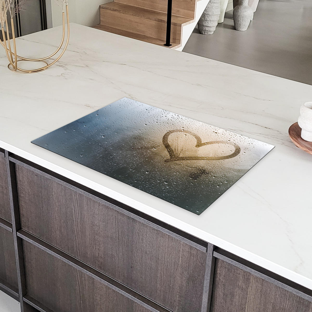 HERDABDECKPLATTE Herz - Kondenswasser - Wasser - 3D Induktionsmatte 81x52 cm - Grau, Kunststoff (81/52/0.2cm) - MuchoWow