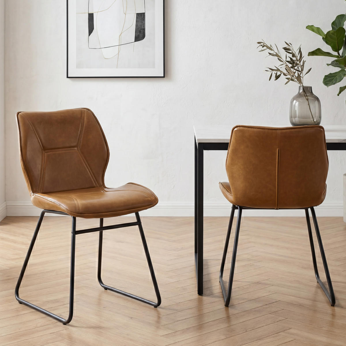 STUHL-SET DE-36851 2 Stück mit Kunstlederbezug Cognacbraun - Braun, Metall (47.5/81.5/60cm) - ComfortXL