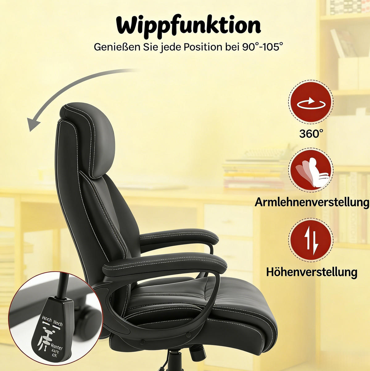 BÜROSTUHL in Schwarz 72x86x127 cm mit Kopfstütze und Wippmechanismus, belastbar bis 150 kg - Schwarz, Metall (86/127/72cm) - IVMEU