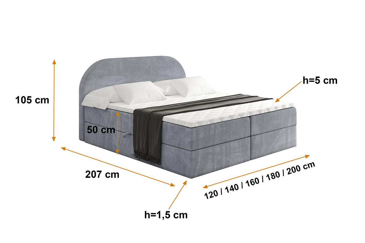 BOXBETT mit Matratze H3 und Lattenrost - NOX - 160x200 - Grau Casablanca - Grau, Holzwerkstoff/Kunststoff (160/200cm) - ALTDECOR