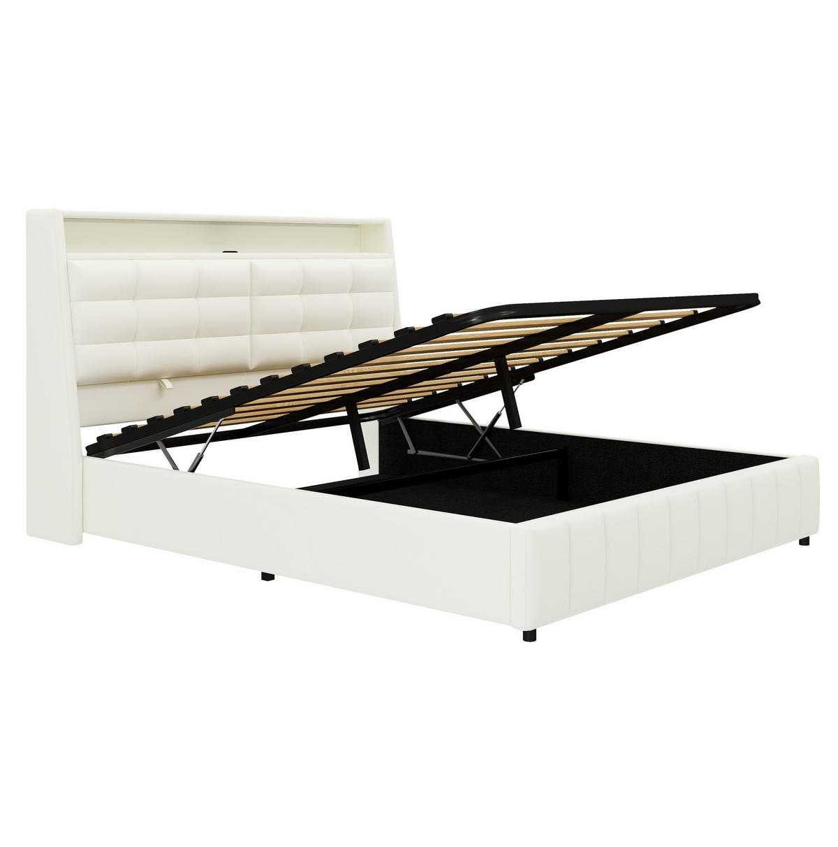 BETT mit Stauraum, LED und USB 160x200 cm Weiß - Weiß, Metall (160/200cm) - Meubliv