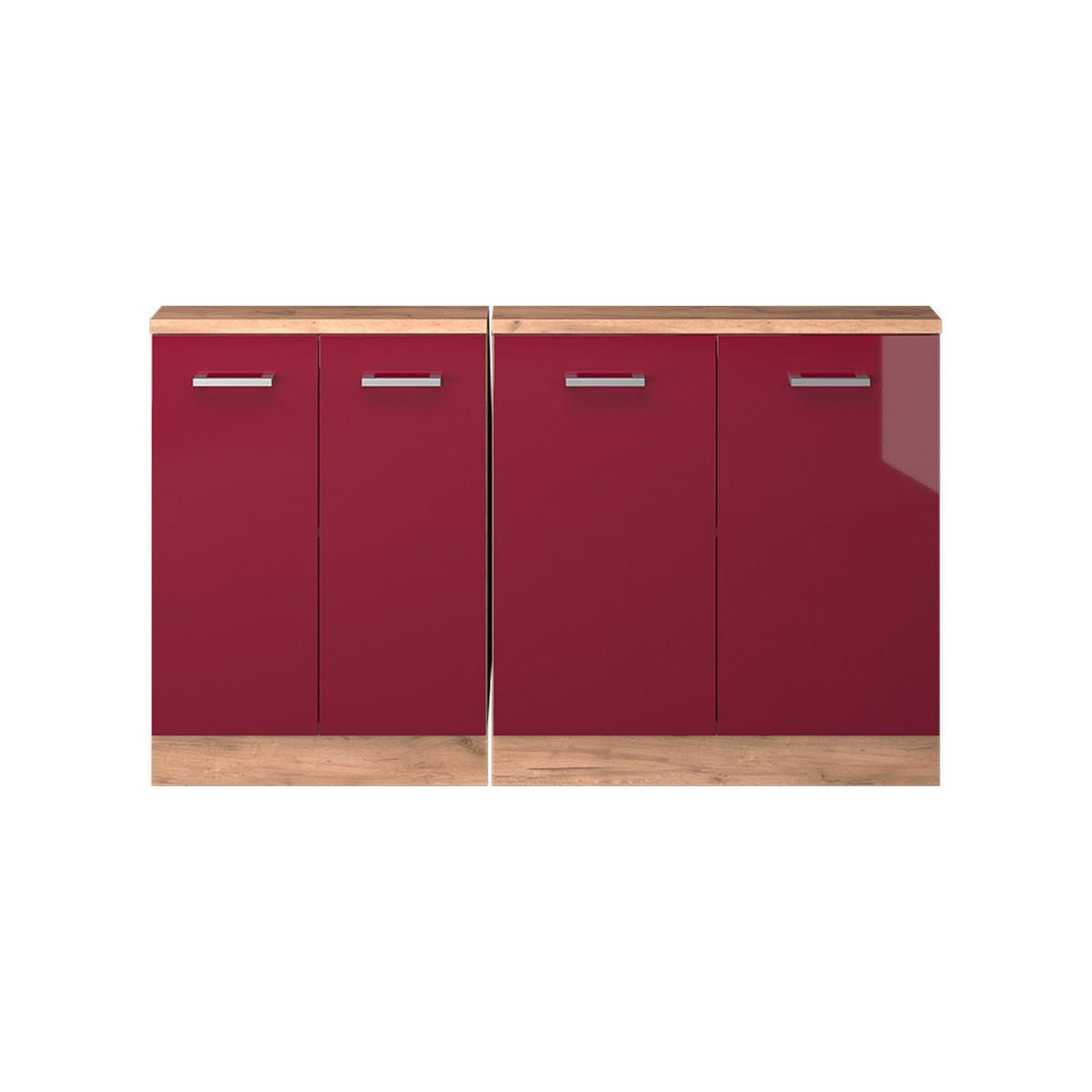 DACHSCHRÄGENSCHRANK-SET Rion Rot Hochglanz/Goldkraft Eiche 2er Set - Honigeiche/Rot, Holzwerkstoff (140/81.6/46cm) - Vicco