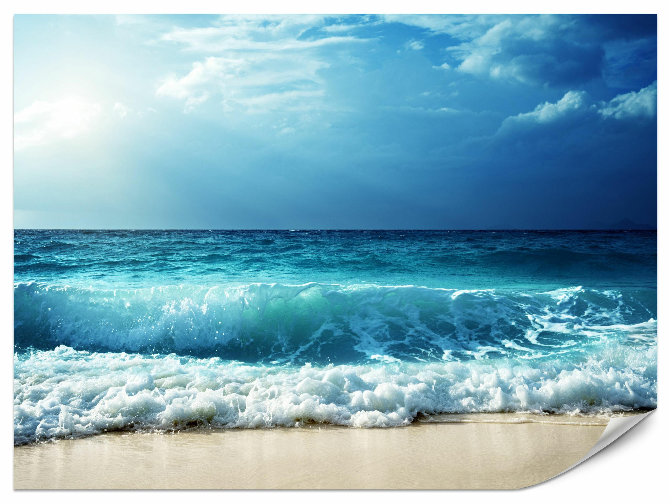 FOTOTAPETE Strand Meer Wellen Landschaft 3D 360x240cm - Blau/Beige, Papier (360/240cm) - Muralo