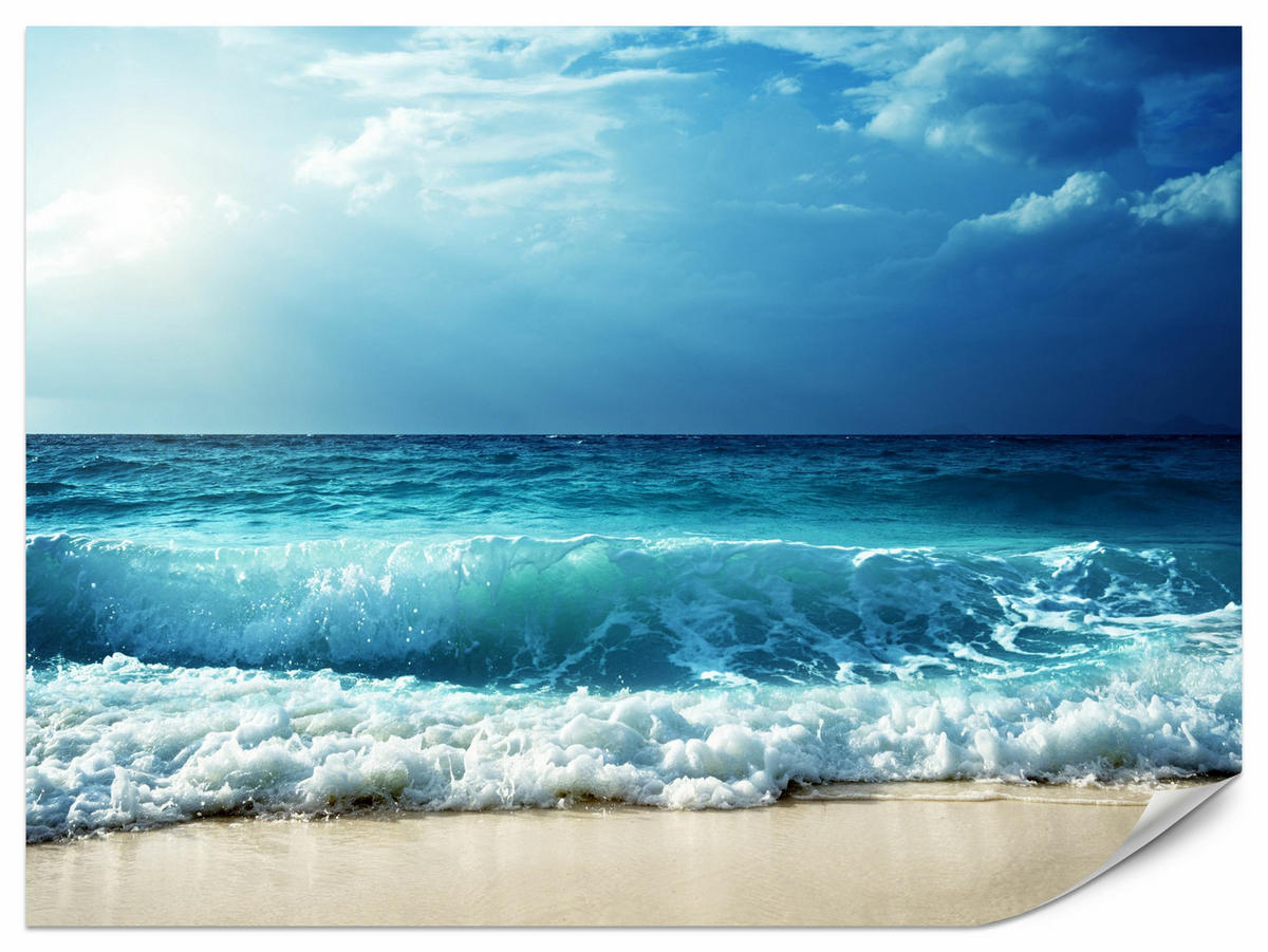 FOTOTAPETE Strand Meer Wellen Landschaft 3D 180x120cm - Blau/Beige, Papier (180/120cm) - Muralo