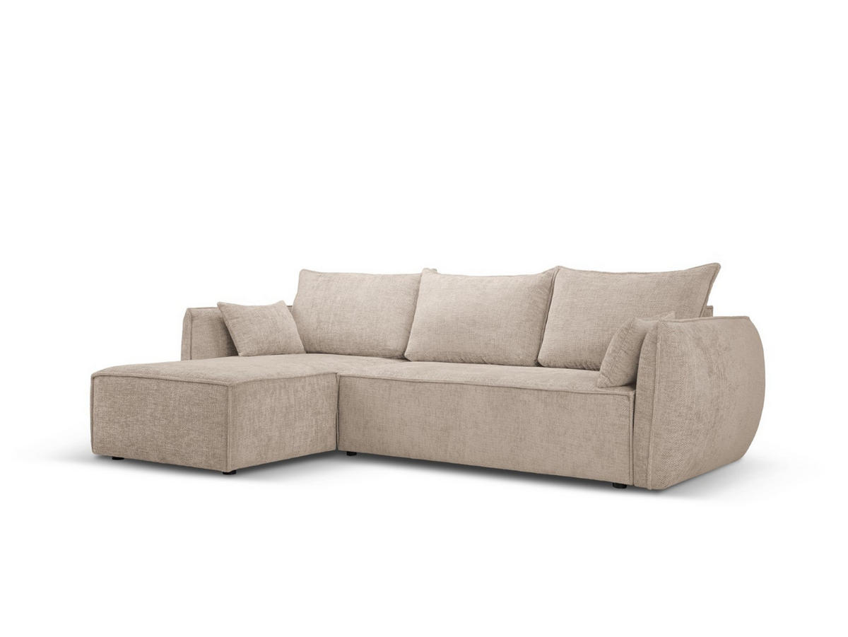 AUSKLAPPBARES-ECKSOFA links mit Container Kaelle aus Chenille-Stoff beige 4 Sitzplätze - Beige, Textil (165/252cm) - Micadoni
