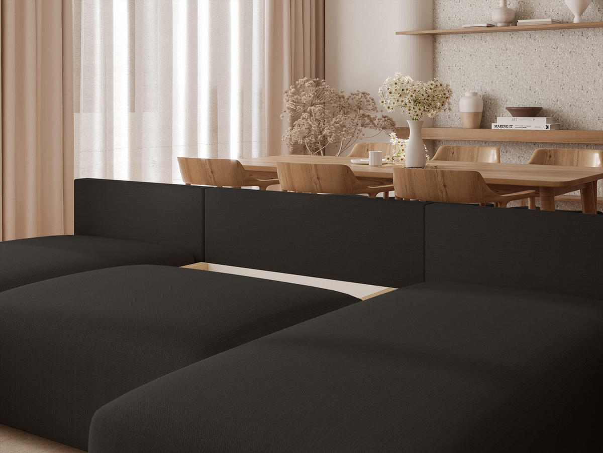 WOHNLANDSCHAFT ELVO mit Schlaffunktion und Bettkasten Anthrazit - Anthrazit, Holzwerkstoff/Kunststoff (300/91/190cm) - Idohome