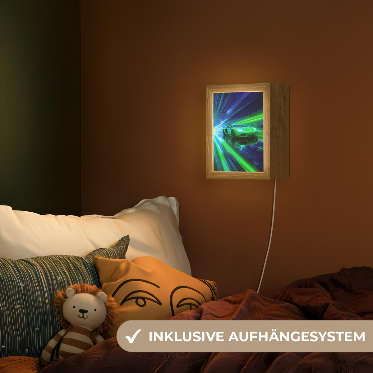 NACHTTISCHLAMPE Geschwindigkeit - Leicht - Sportwagen - Grün 15x20 cm - Grün, Holzwerkstoff (8/15/20cm)