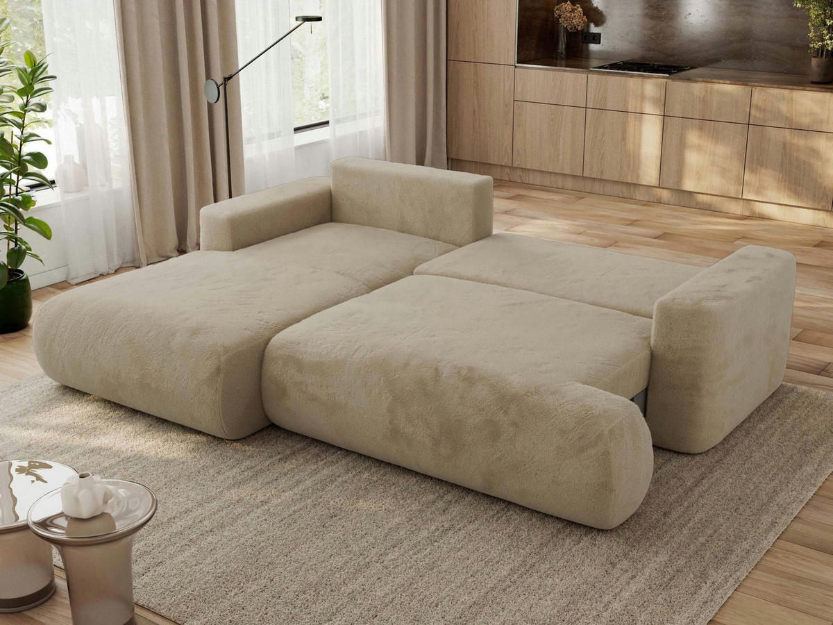 ECKSOFA OVO L Beige Plüsch - Links Seite - Beige/Schwarz, Kunststoff/Textil (271/195cm) - MKS