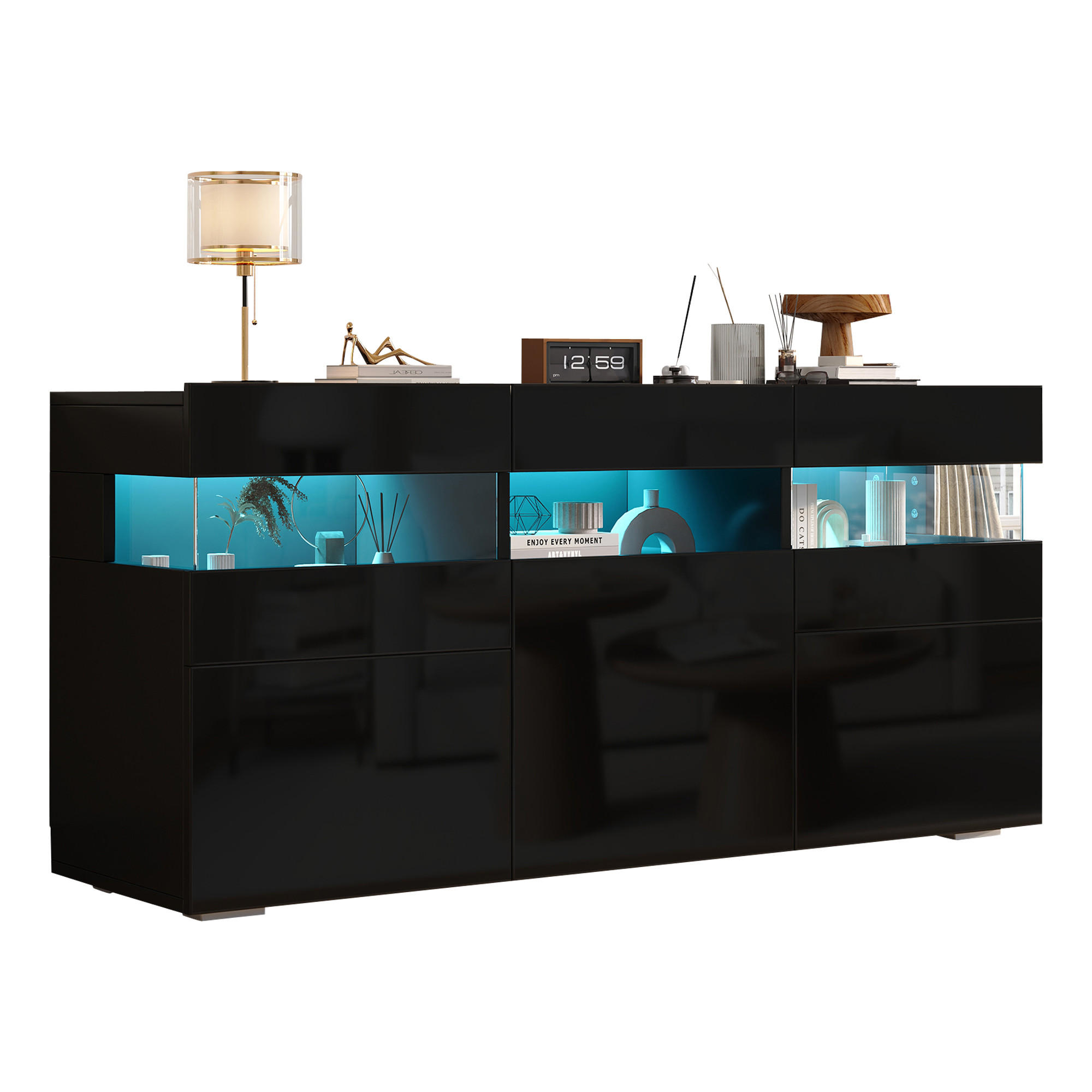 Flieks Sideboard Schwarz 140x66.5x40.5 cm