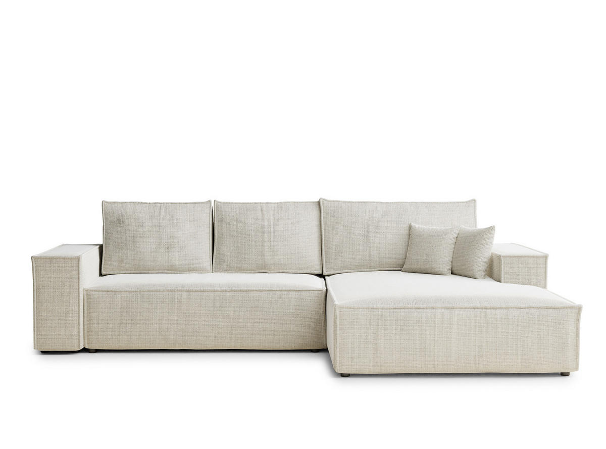 ECKSOFA Maze Beige grau Chenille-Stoff - Rechts Seite - Greige/Schwarz, Holz/Holzwerkstoff (294/185cm) - Maison de Reve