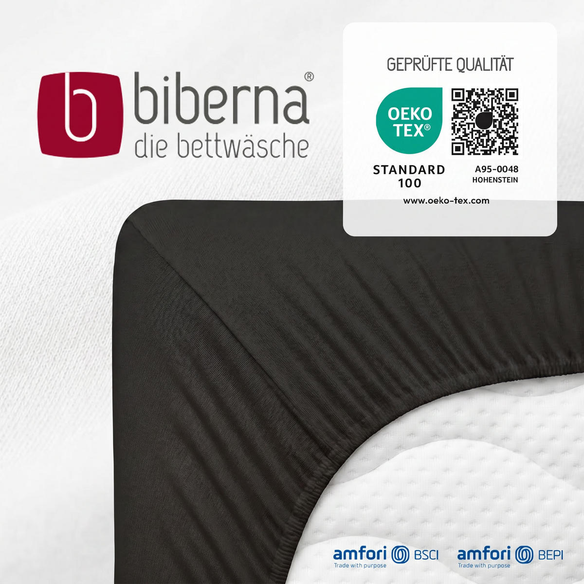 SPANNBETTTUCH Premium Jersey schwarz, 140x200 cm - 160x200 cm - Schwarz, Textil (160/200cm) - biberna