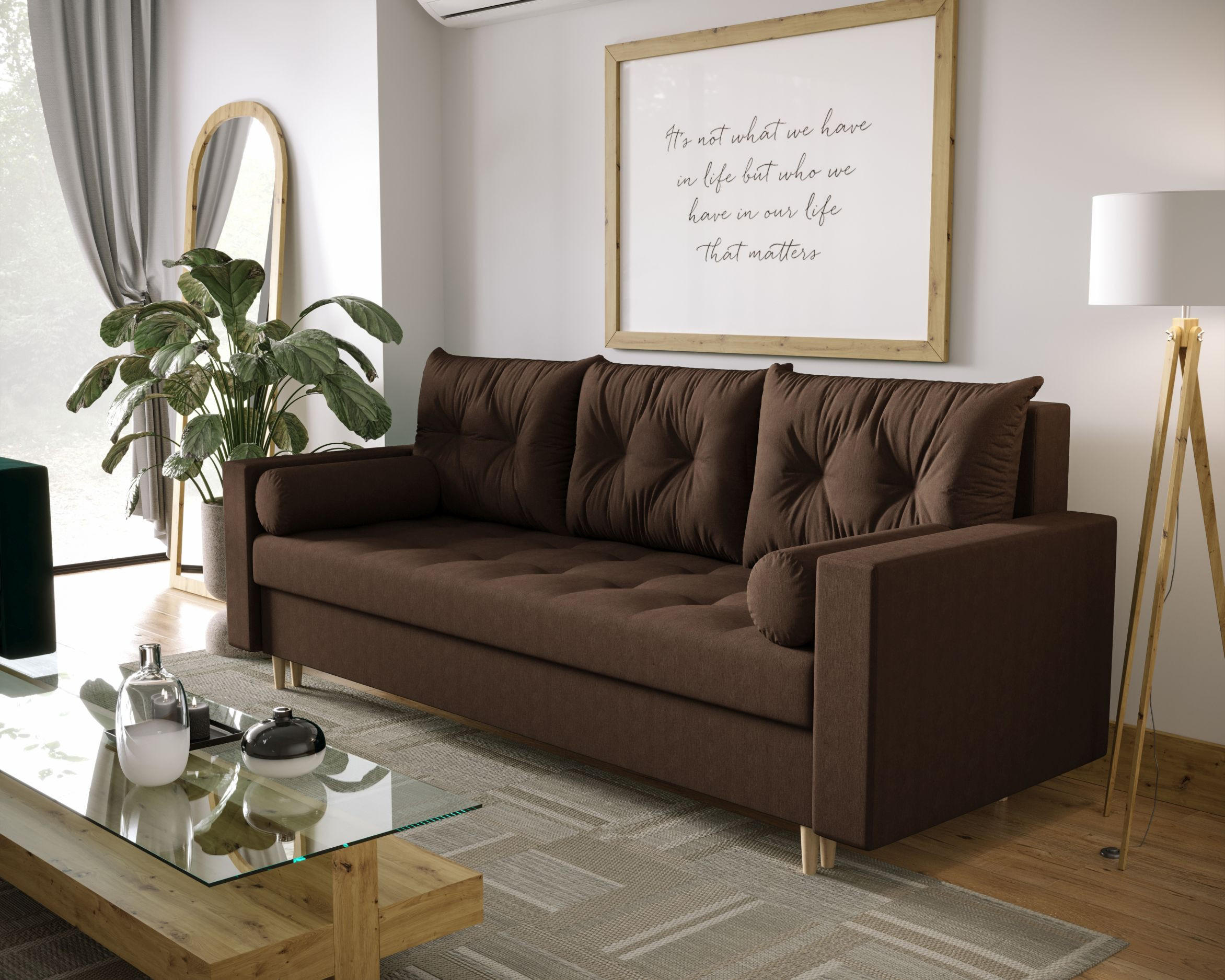 SOFA SKANDI mit Schlaffunktion COSMIC 800 mit Stauraum - Braun, Textil (90/88/232cm) - Bedante