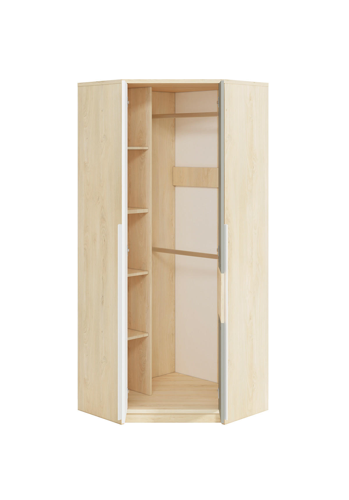 ECKSCHRANK Drop Fjord Buche / weiß / grau 82 / 82 / 199cm - Multicolor/Braun, Holz/Holzwerkstoff (82/199/82cm) - Feldmann-Wohnen