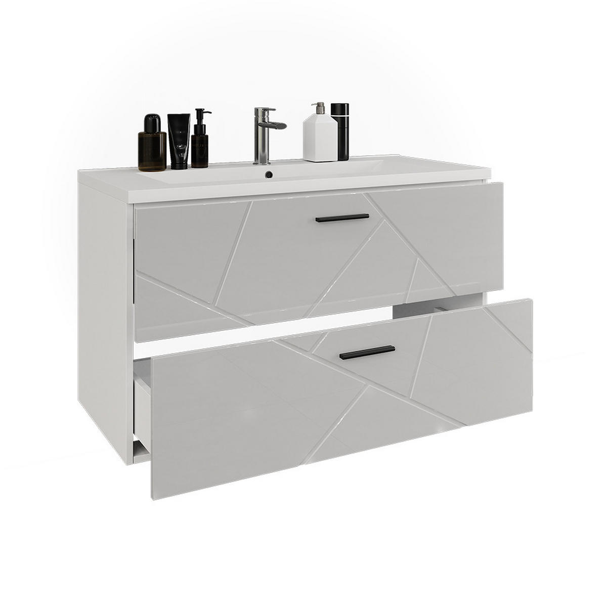 WASCHBECKENUNTERSCHRANK Irma Weiß/Weiß Hochglanz 100 x 57 cm mit 2 Schubladen - Weiß Hochglanz, Holzwerkstoff (100/57/44.6cm) - Vicco
