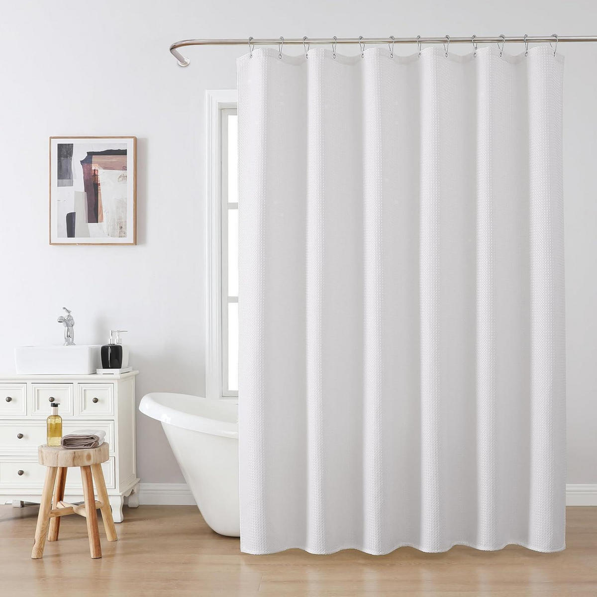 DUSCHVORHANG Waffelstoff Weiß 182 x 182 cm - Weiß, Textil (182/182cm)