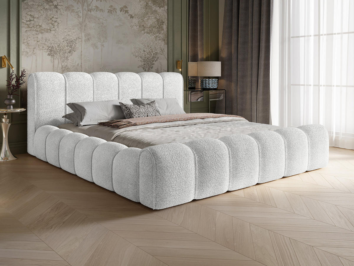 POLSTERBETT Adell 2 Off-White 140/200 cm Boucle mit Bettkasten - Weiß, Textil/Metall (140/200cm) - wonello