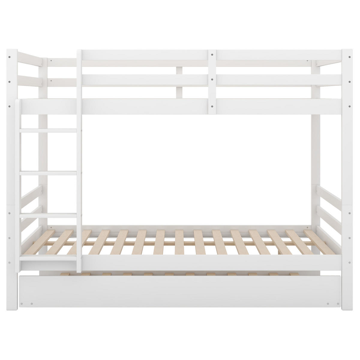 ETAGENBETT 140/200 cm mit Ausziehbett, hoher Absturzsicherung und Treppe, Kiefer & MDF, Weiß - Weiß, Holzwerkstoff (140/200cm) - Redom