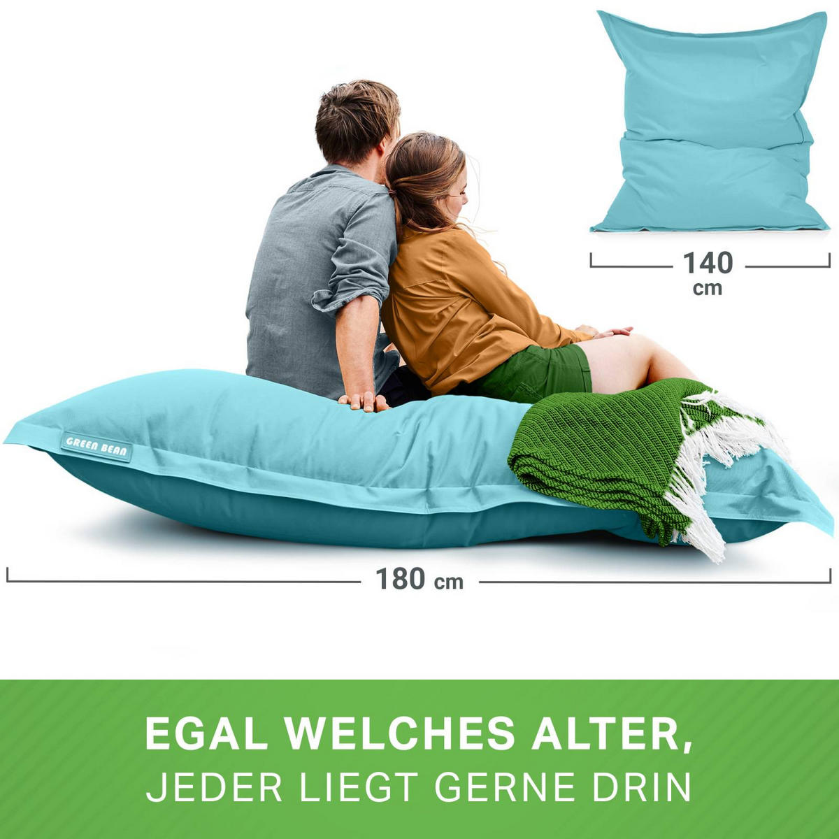 RIESEN-SITZSACK "Square" 140x180cm 380 L - Hellblau, Textil (140/25/180cm) - Green Bean