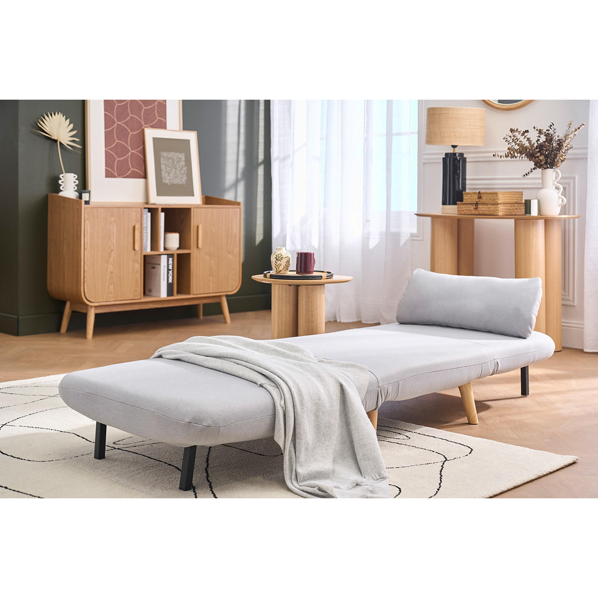 SCHLAFSESSEL Skandinavisch Stoff Hellgrau AMIKO - Hellgrau, Textil (82.5/78/74.5cm) - Miliboo