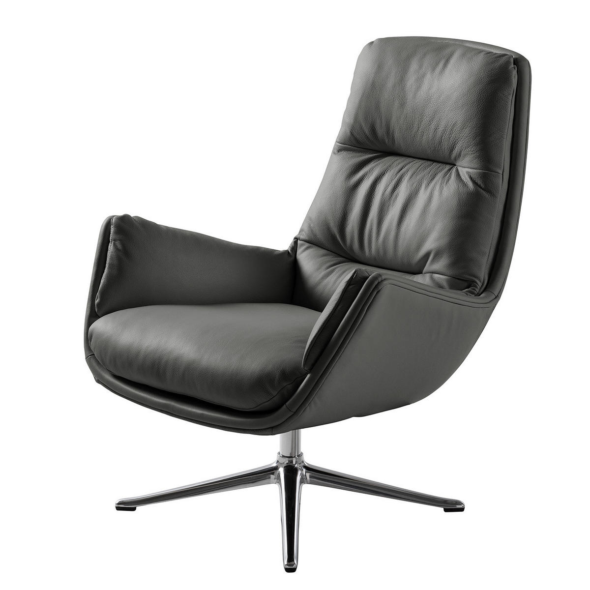 SESSEL mit Kreuzfuß - Chromfarben/Grau, Leder/Metall (83/95/97cm) - home24