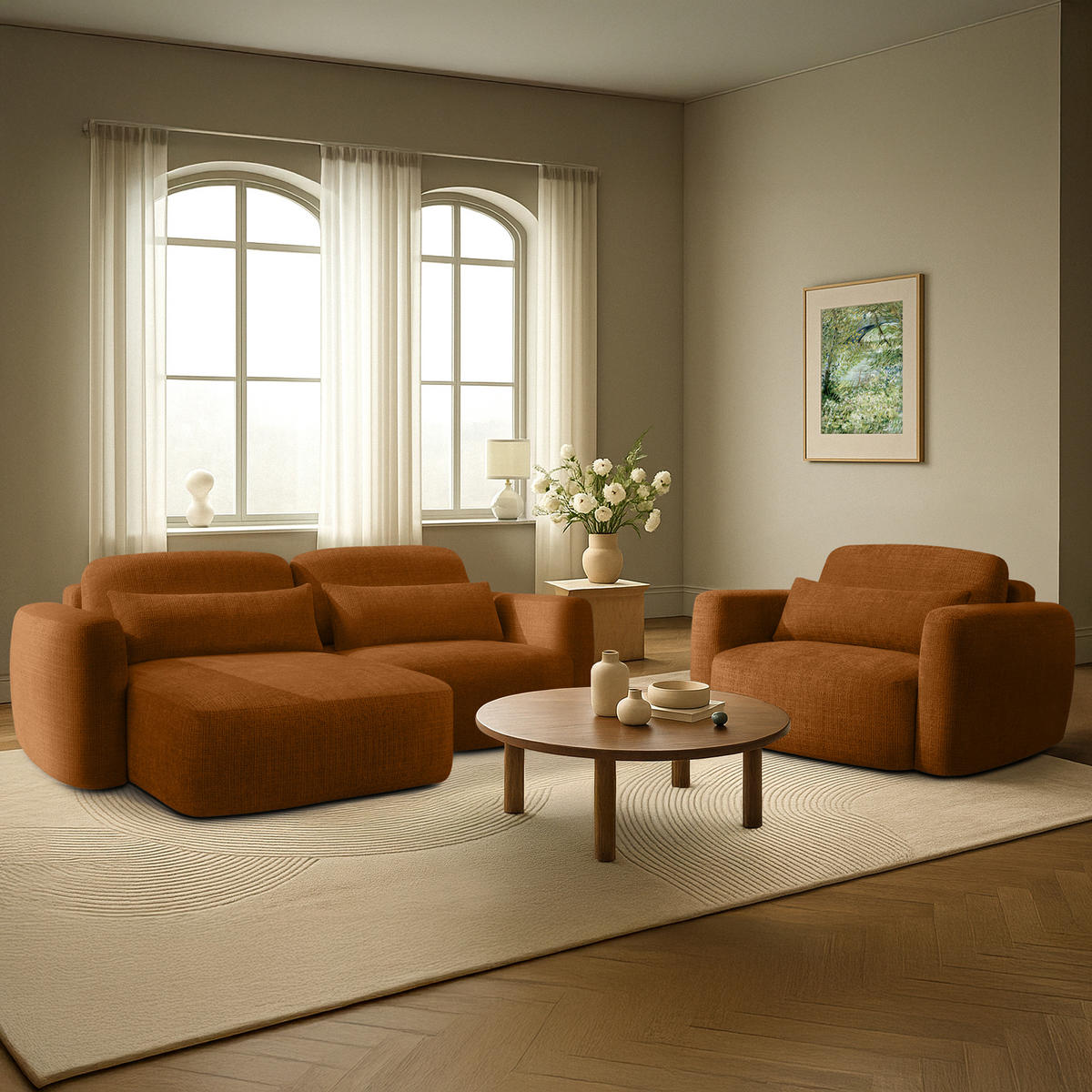 SITZGARNITUR ELOSA - Rot, Holz/Textil (245/85/165cm) - KONSIMO®