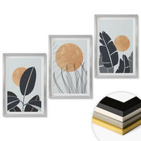 WANDBILDER 3er Set - 40x60 cm Silberner Rahmen - Pflanzenmuster große Sonnen minimalistisch - Silberfarben, Kunststoff (40/60cm) - ArtPrintCave