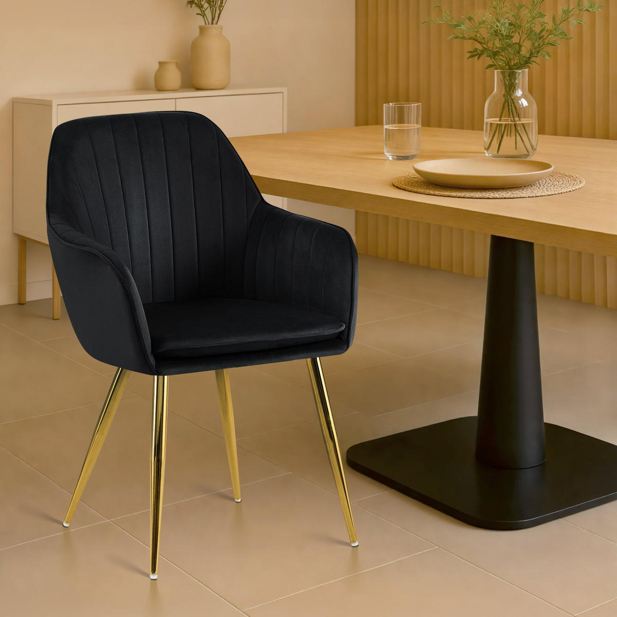 ESSZIMMERSTUHL Cheryl 86x60x57 cm schwarz - Schwarz, Textil (60/57/86cm) - furnicato