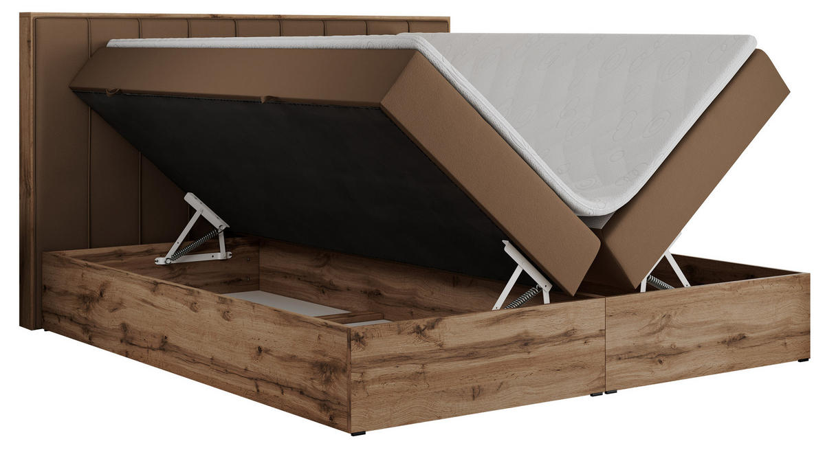 BOXBETT BELLISSIMO 200/200 Braun Kunstleder - H3 - Braun, Holz/Textil (200/200cm) - MKS