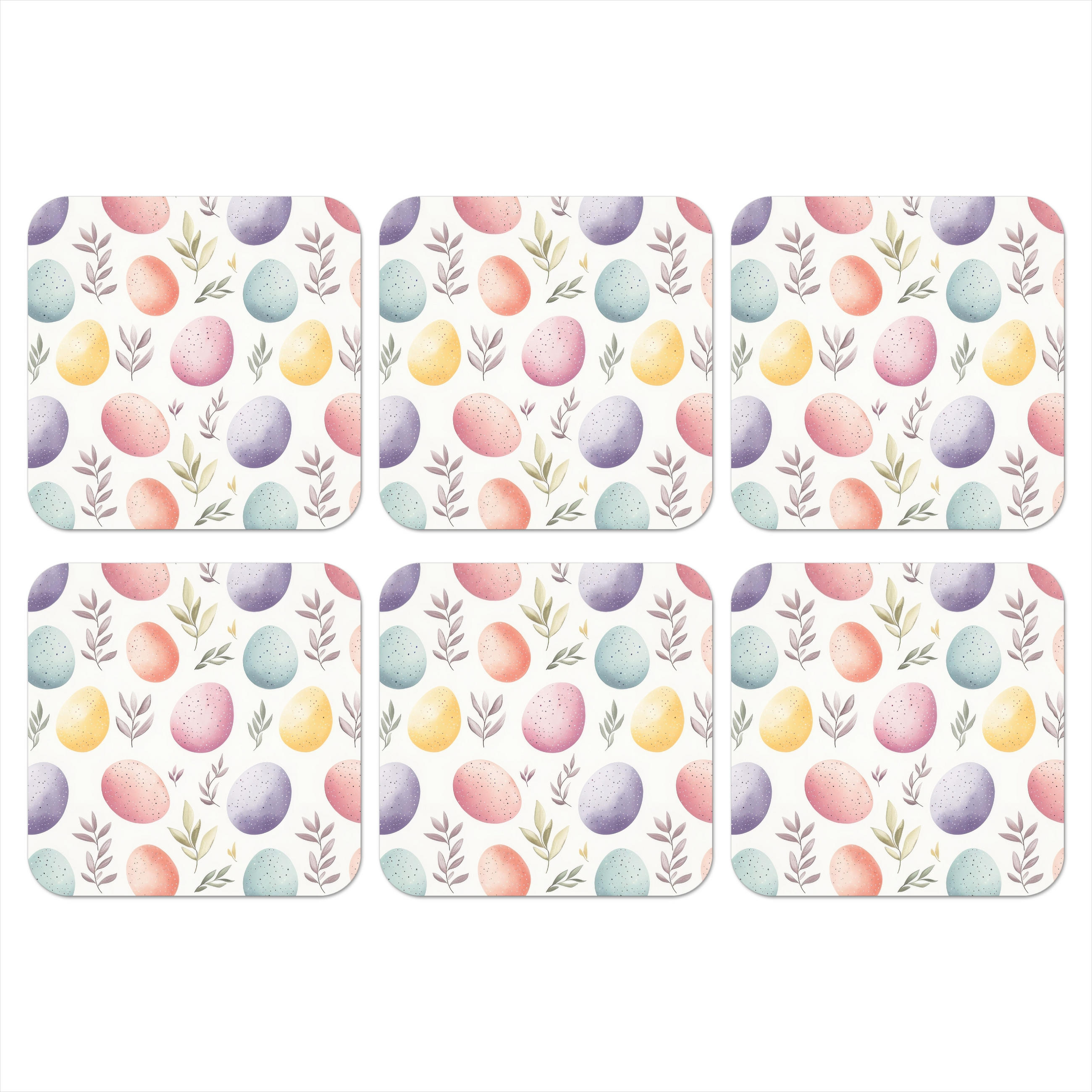 GLASUNTERSETZER 6er-Set Eier - Bunt - Muster 10x10 cm - Weiß, Naturmaterialien (10/0.2cm) - MuchoWow
