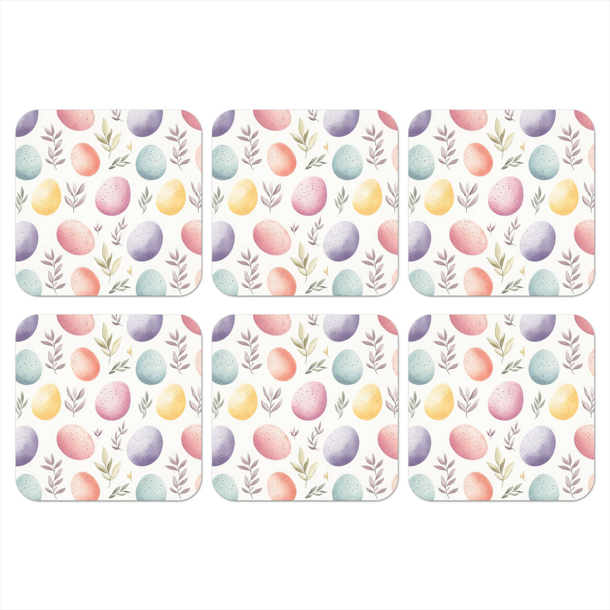 GLASUNTERSETZER 6er-Set Eier - Bunt - Muster 10x10 cm - Weiß, Naturmaterialien (10/0.2cm) - MuchoWow