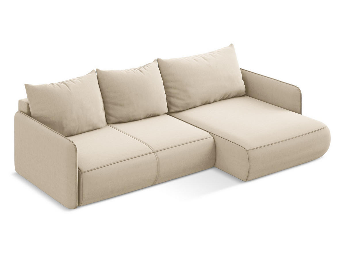 ECKSOFA mit Schlaffunktion Samt Stoff Beige - Beige/Creme, Kunststoff/Textil (240/148cm) - Makamii