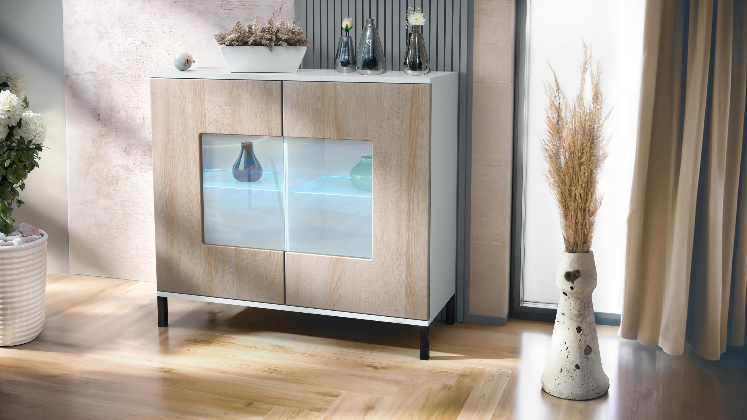 KOMMODE Grömitz Eiche sägerau - Eiche San Remo, Holzwerkstoff (92.5/83.5/35cm) - Vladon