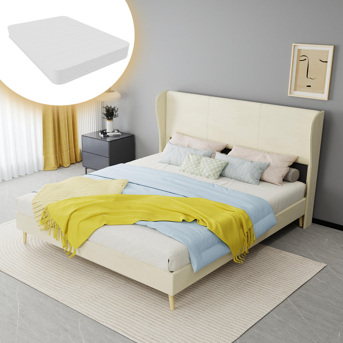 POLSTERBETT 160/200 cm DE-32997 mit Kopfteil und Matratze Beige - Beige, Metall (160/200cm) - ComfortXL