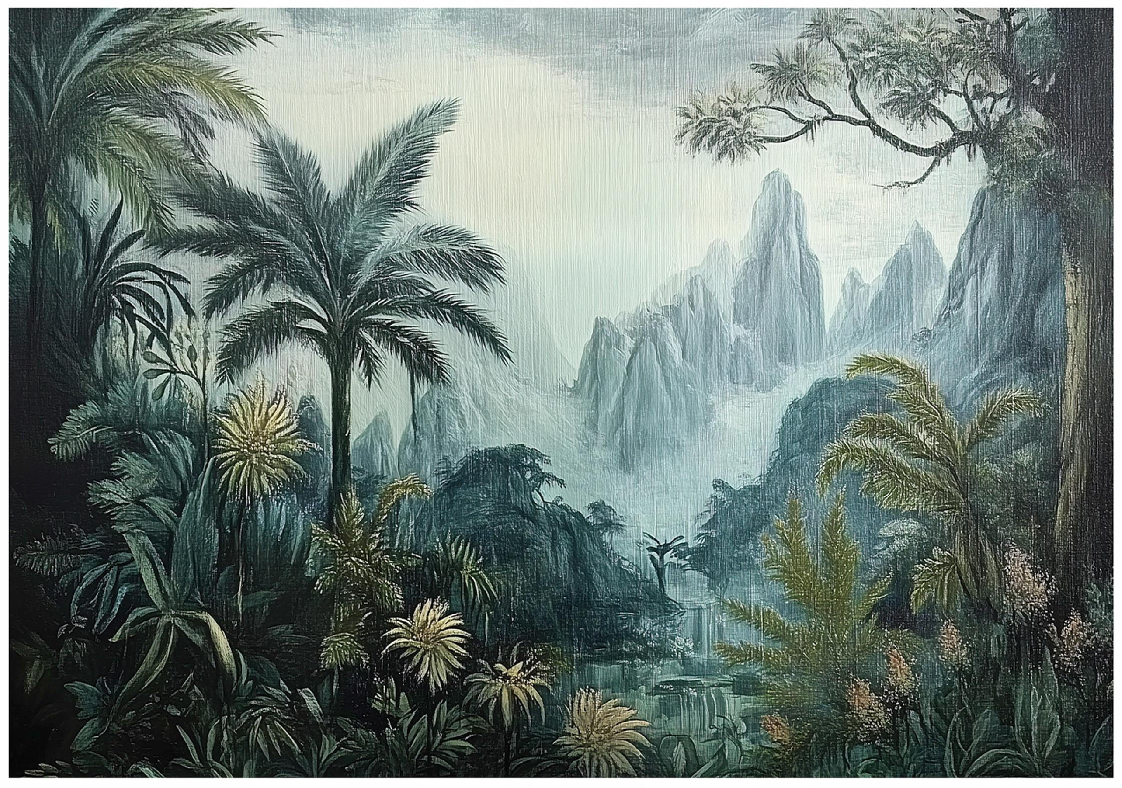 FOTOTAPETE Dschungel Landschaft Tapete Wohnzimmer Schlafzimmer 350x250 - Grün, Papier (350/250cm) - Wallarena