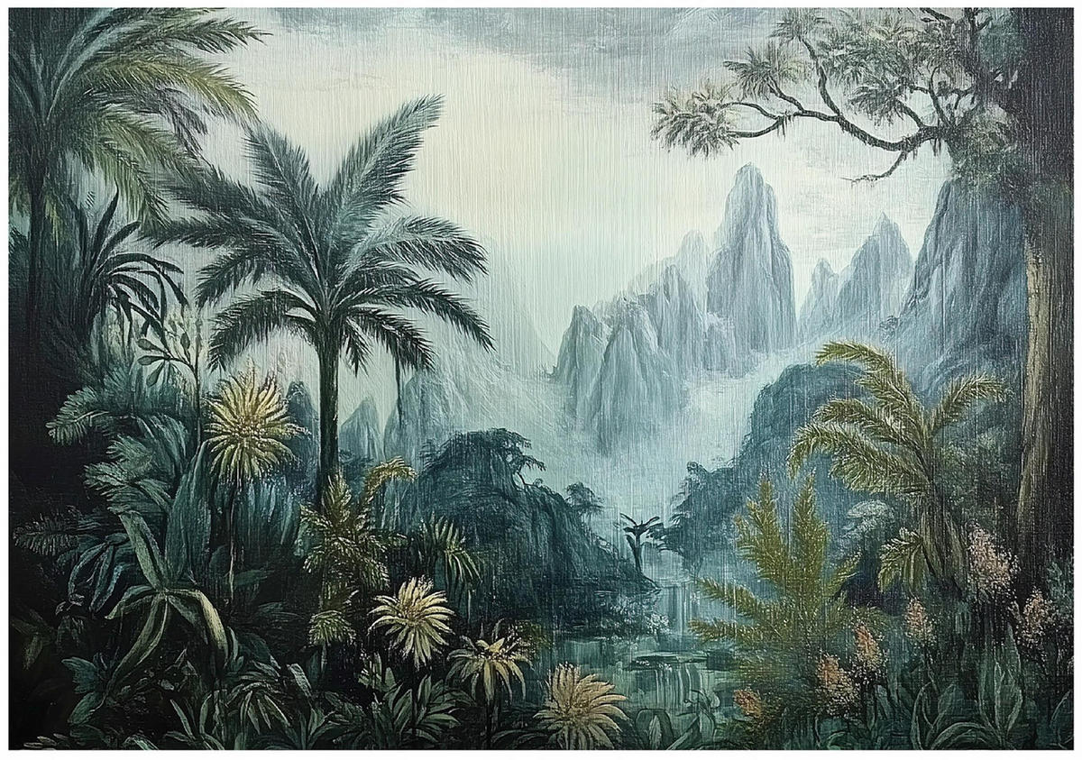 FOTOTAPETE Dschungel Landschaft Tapete Wohnzimmer Schlafzimmer 400x280 - Grün, Papier (400/280cm) - Wallarena