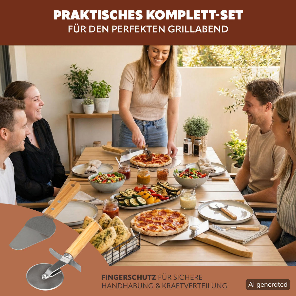 PIZZASCHIEBER 3er Set, aus Edelstahl mit Bambusgriff - Grau, Metall (60.5/1.5/25.5cm) - eluno