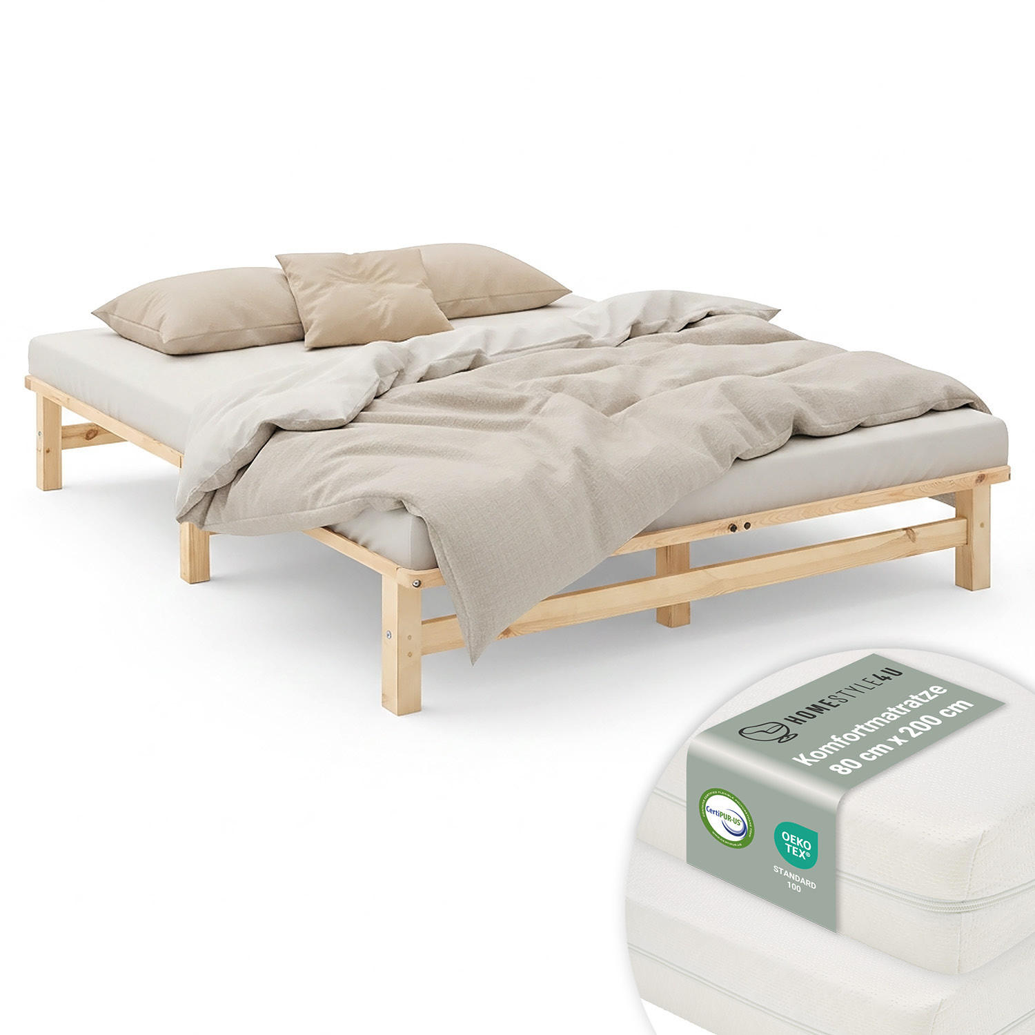 HOLZBETT mit Matratze 160/200 cm natur - Naturfarben, Holz (160/200cm) - Homestyle4u