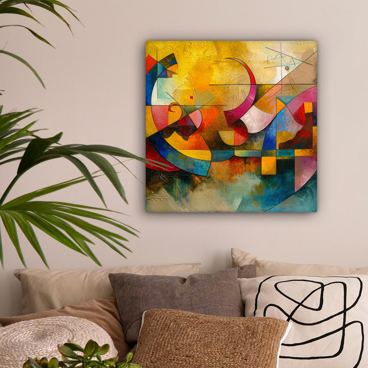LEINWANDBILD Kunst - Abstrakt - Modern Wandbild Wohnzimmer 50x50 cm - Gelb, Textil (50/50cm) - MuchoWow