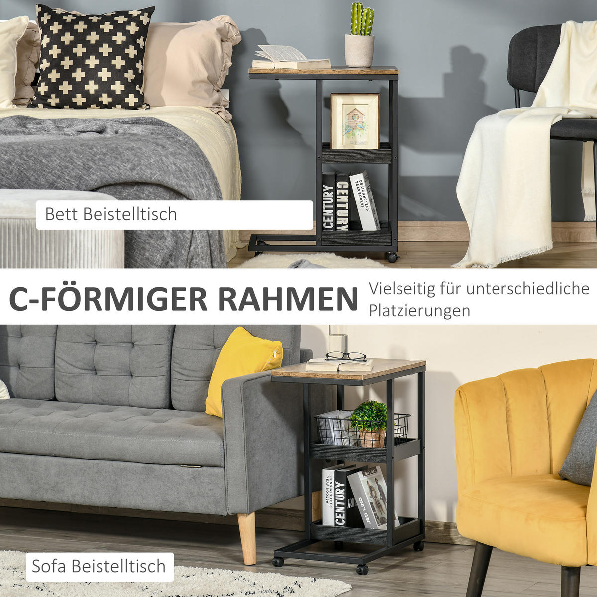 BEISTELLTISCH - Braun, Metall (51/33/66cm) - HOMCOM