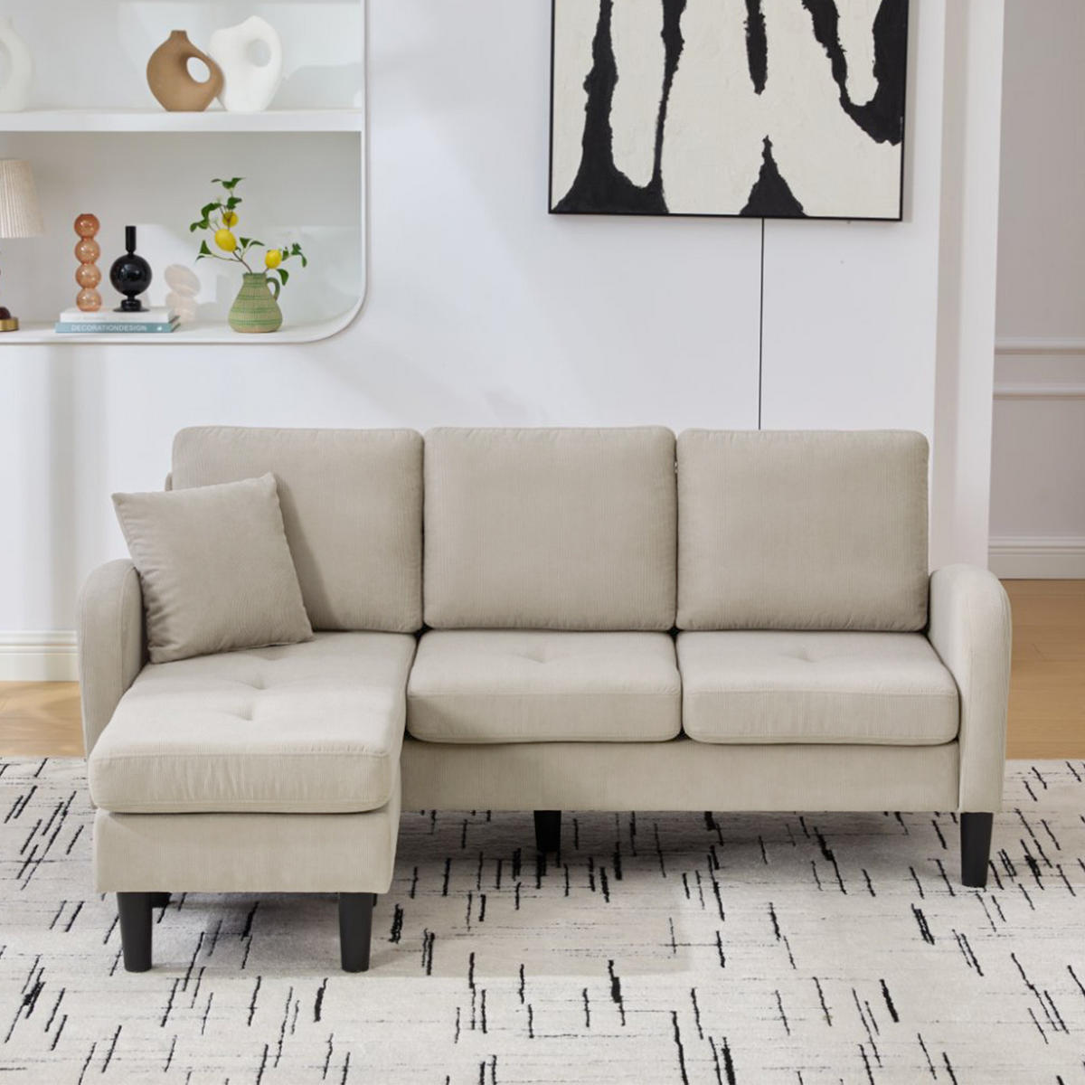 ECKSOFA Cordbezug mit modularer Chaiselongue Hellbraun 166/118/77 cm - Hellbraun, Textil (166/118cm) - Redom