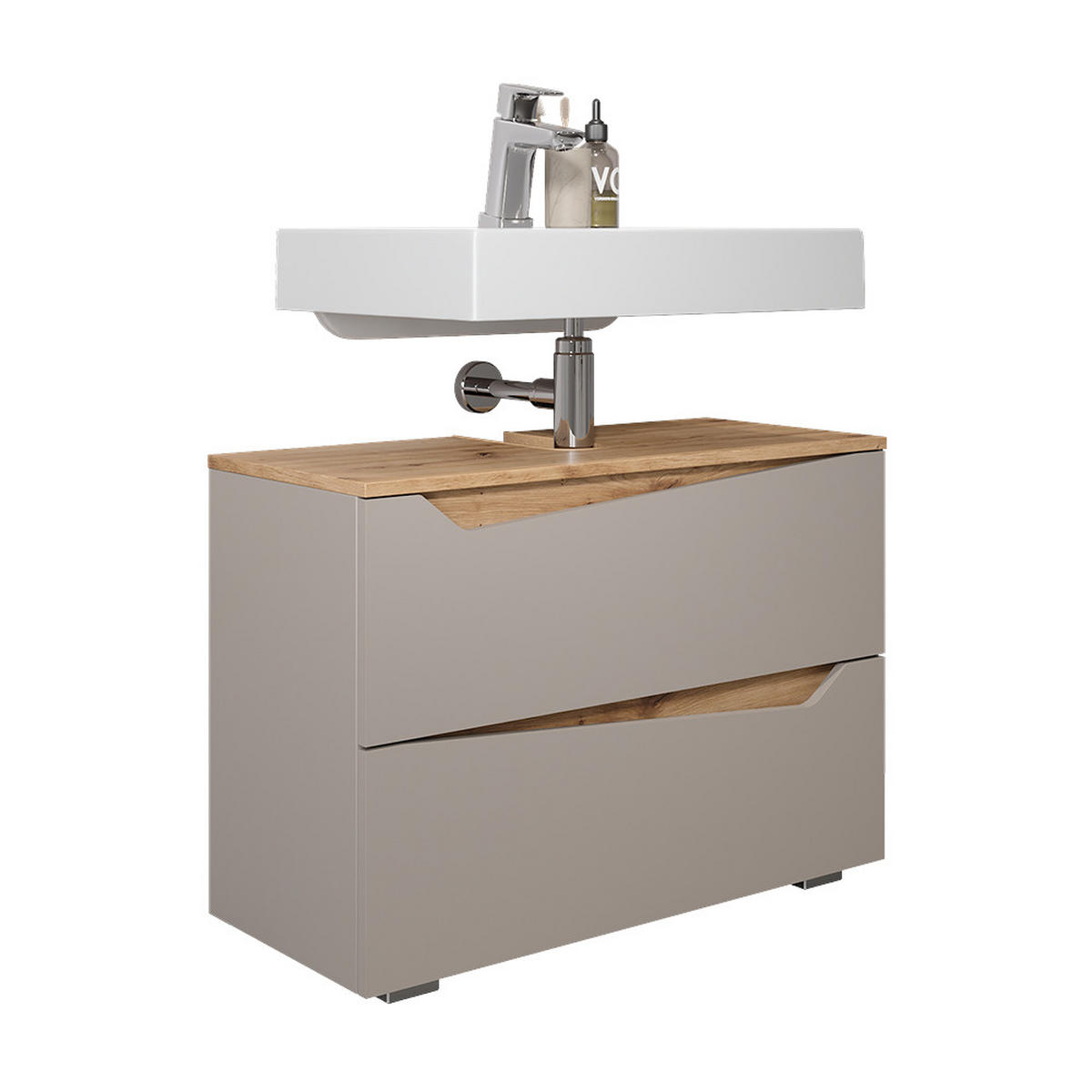 WASCHBECKENUNTERSCHRANK Marelle Greige/Artisan-Eiche 80 x 57.5 cm mit 2 Schubladen - Greige/Eiche Artisan, Holzwerkstoff (80/57.5/35cm) - Vicco