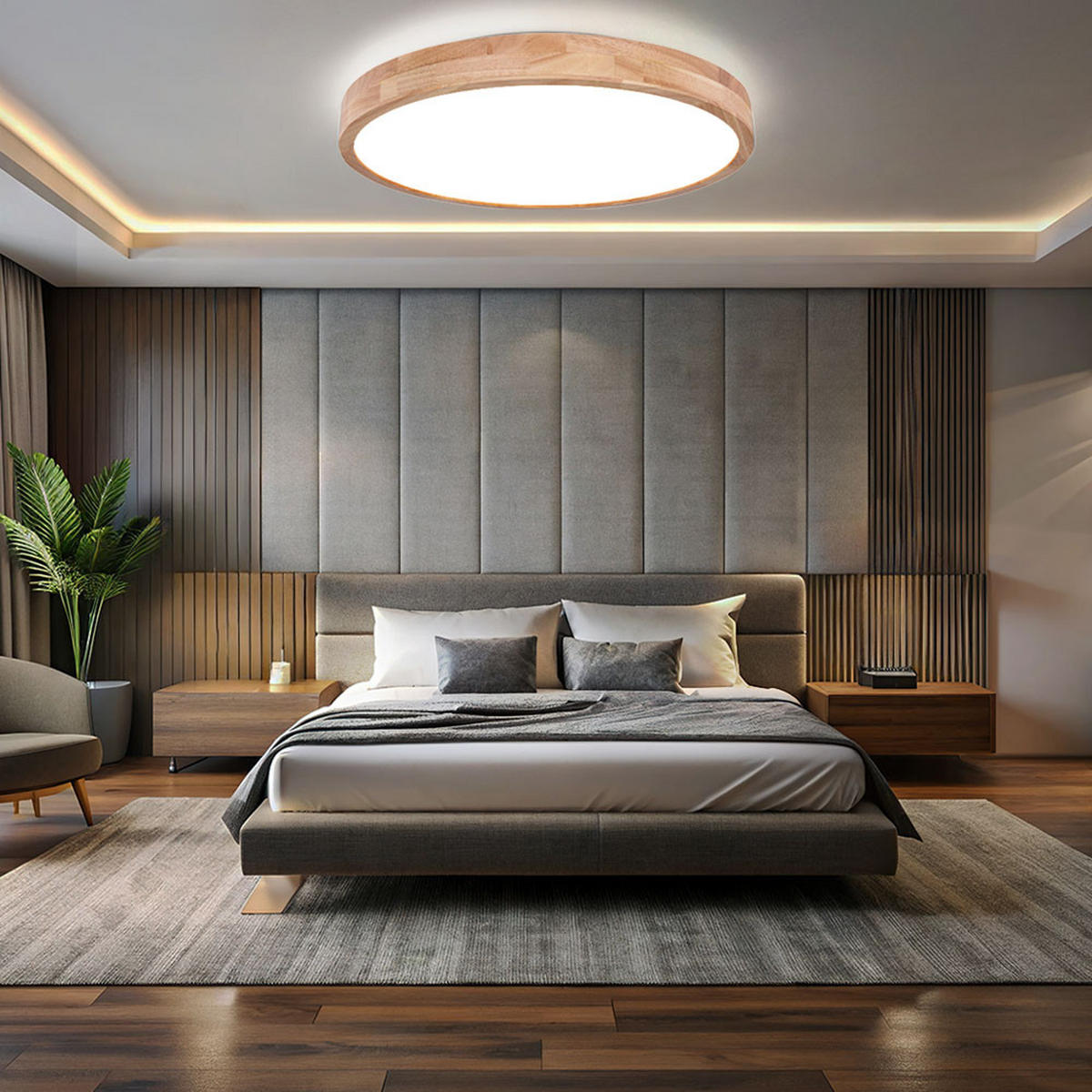 LED DECKENLEUCHTE Holzoptik Braun - Braun, Kunststoff (60/60/10.5cm) - Globo Lighting