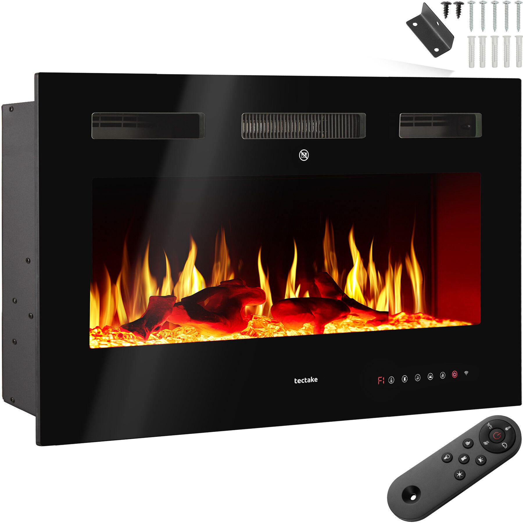 ELEKTRO-WANDKAMIN Luci,mit Fernbedienung und App-Steuerung, integriertes Thermostat,schwarz - Schwarz, Metall (91.5/43/12cm) - tectake