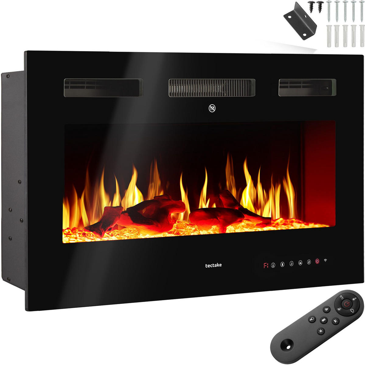 ELEKTRO-WANDKAMIN Luci,mit Fernbedienung und App-Steuerung, integriertes Thermostat,schwarz - Schwarz, Metall (91.5/43/12cm) - tectake