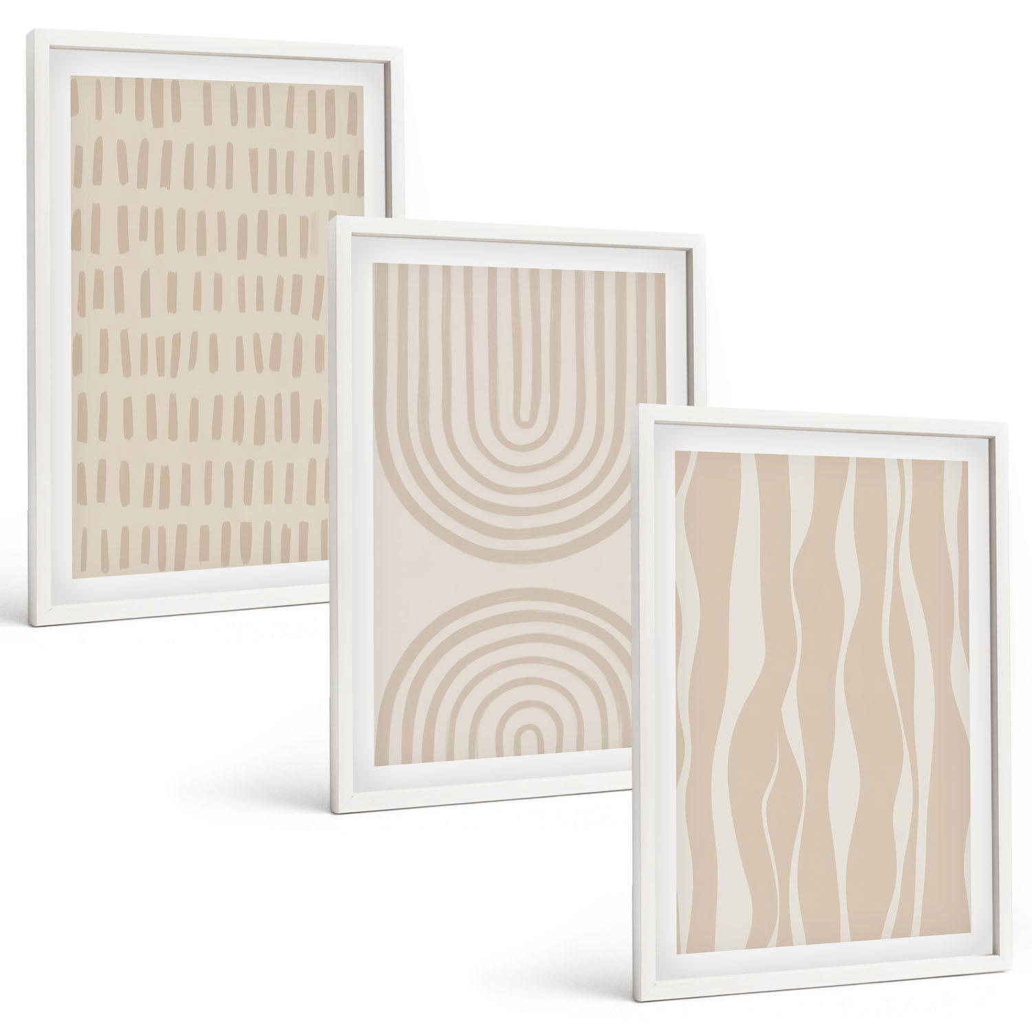 BILDER SET 3er Set - 40x60 cm Weißer Rahmen - Abstrakte beige Muster - Weiß, Kunststoff (40/60cm) - TULUP
