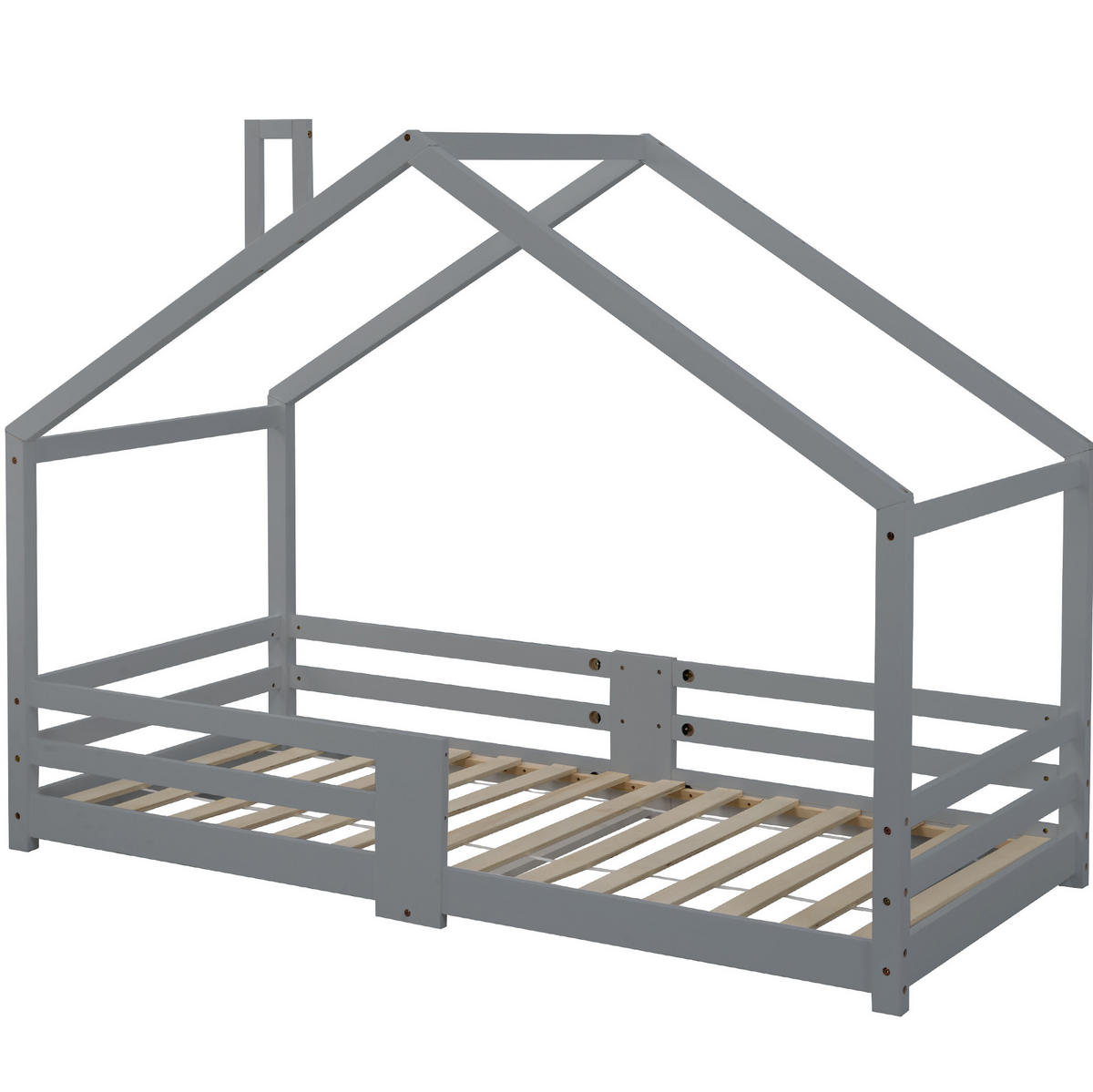 KINDEREINZELBETTEN aus Kiefernholz 90x200 cm in Grau mit Rausfallschutz - Grau, Holz (90/200cm) - Modfu