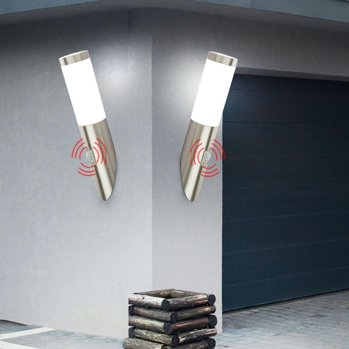 LED AUSSEN-WANDLEUCHTE Silber mit Bewegungsmelder - Silberfarben, Metall (16.6/41/20cm)